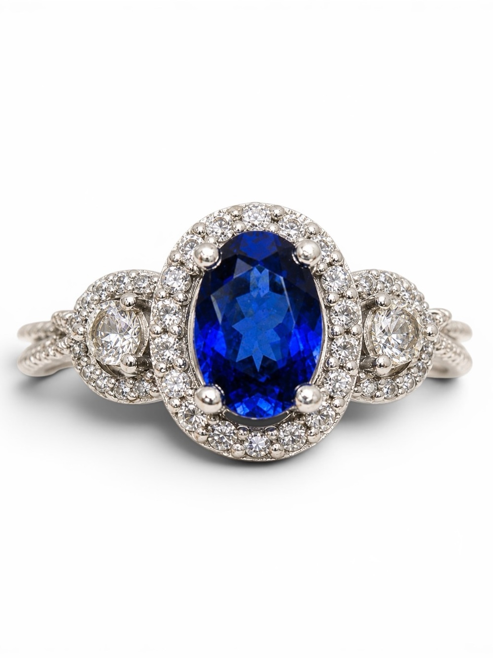 Vintage R.J. Graziano 925 Sterling Silver Simulated Sapphire Infinity Ring Sz 8